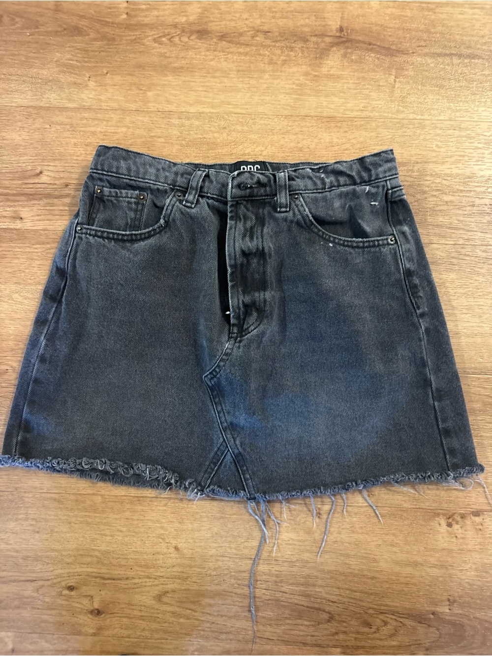 BDG Washed Black Denim Frayed-Hem Mini Skirt
